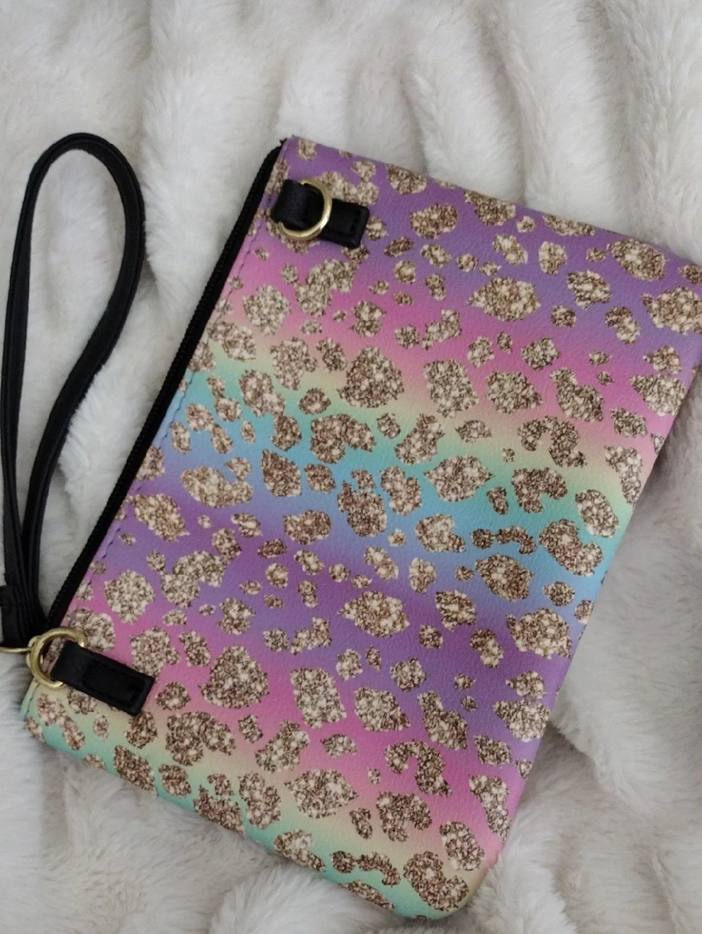 Betsy Johnson Rainbow Neon Leopard Glitter Wristlet Crossbody Bag - Picture 4 of 5